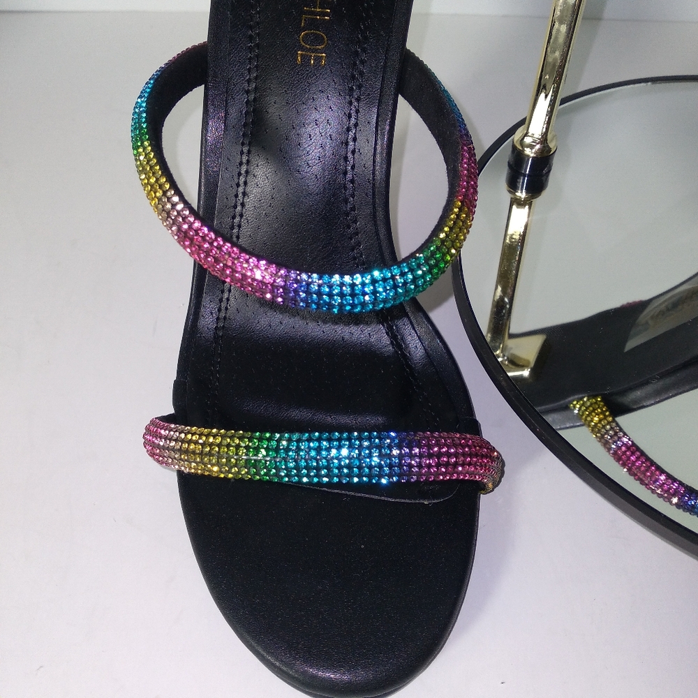 Chase + Chloe Women's Black/Multicolor 3 Strap Zip Up Heels Size 8 - Picture 6 of 10